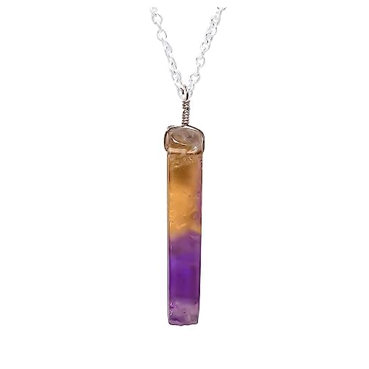 311Bazvakil. Ss520 aura gems natural ametrine bar pendant necklace, energy healing chakra crystals, birthday gift, healing crystal, gift for women, silver plated jewelry 18 inch, aa+ quality